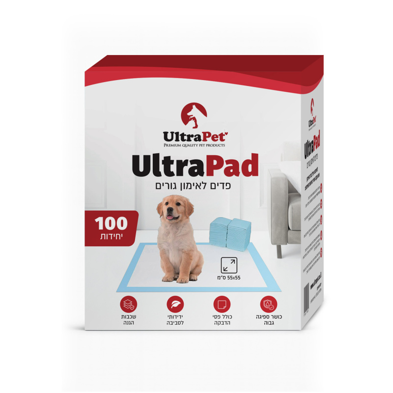 פדים לאימון גורים Ultra Pet ספיגה מירבית 55×55 ס"מ - 100 י"ח