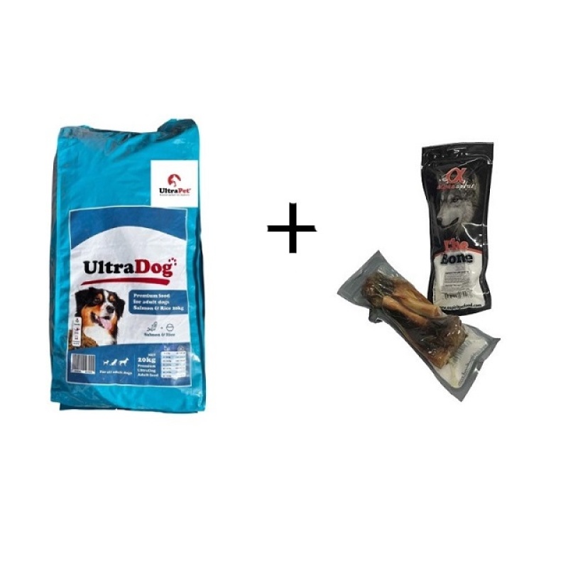 אולטרה דוג כבש/סלמון 20 ק"ג + 4 עצמות חזיר מתנה